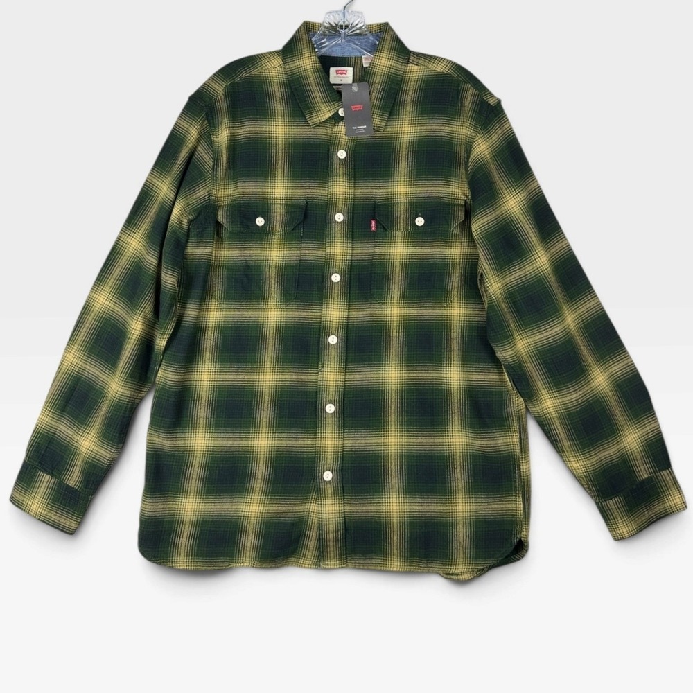 Levis Shirt Relaxed Fit Flannel Mens M Green Yellow Plaid Cotton NWT